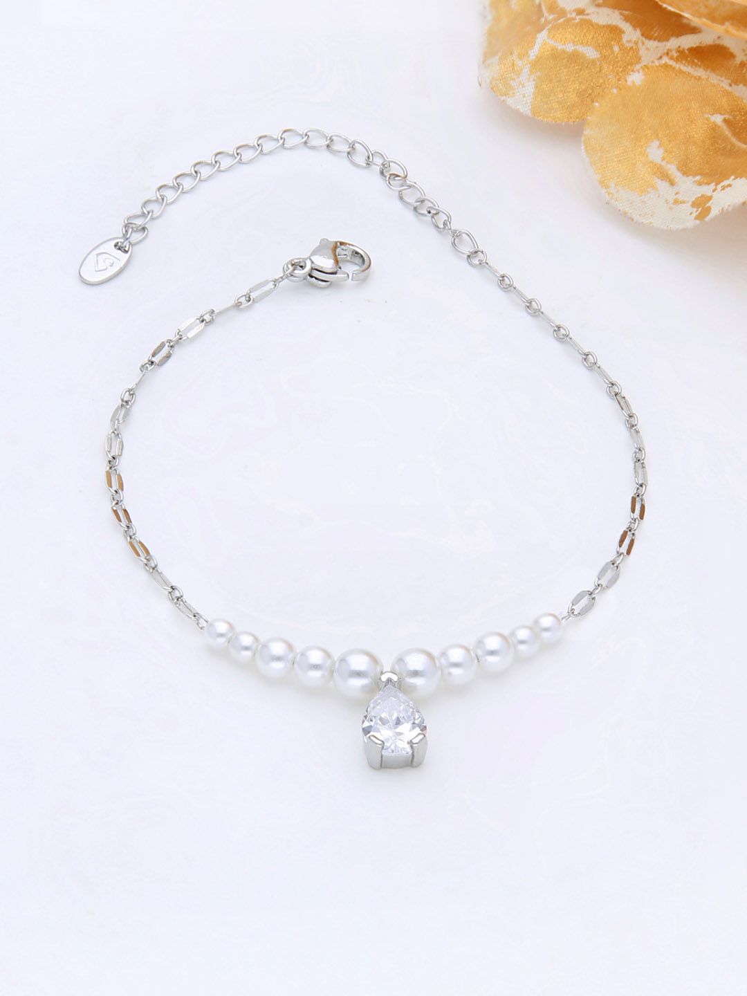 AD / CZ Loose / Link Bracelet in Rhodium finish - THF597
