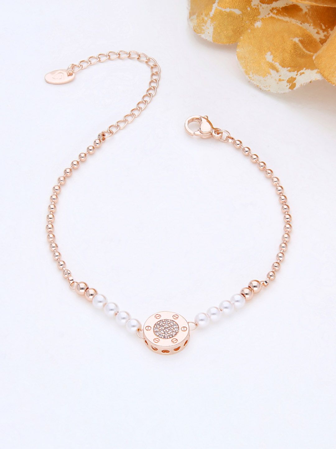 AD / CZ Loose / Link Bracelet in Rose Gold finish - THF604