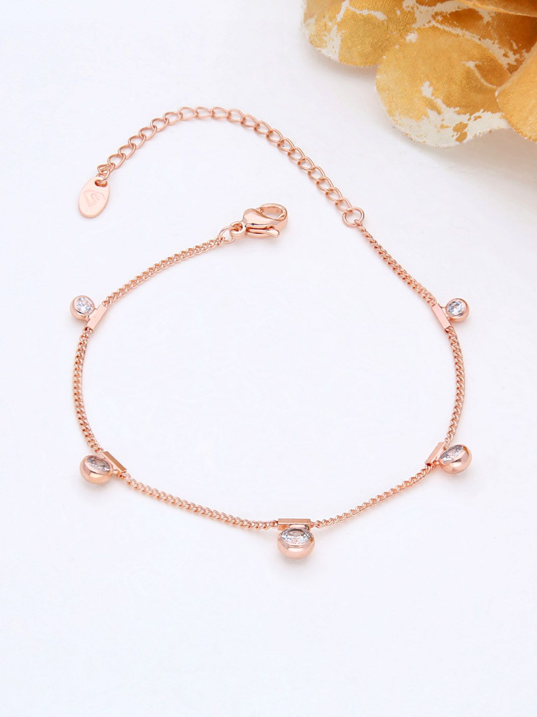 AD / CZ Loose / Link Bracelet in Rose Gold finish - THF607