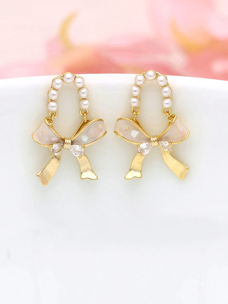 AD / CZ Dangler Earrings in Gold finish - THF886