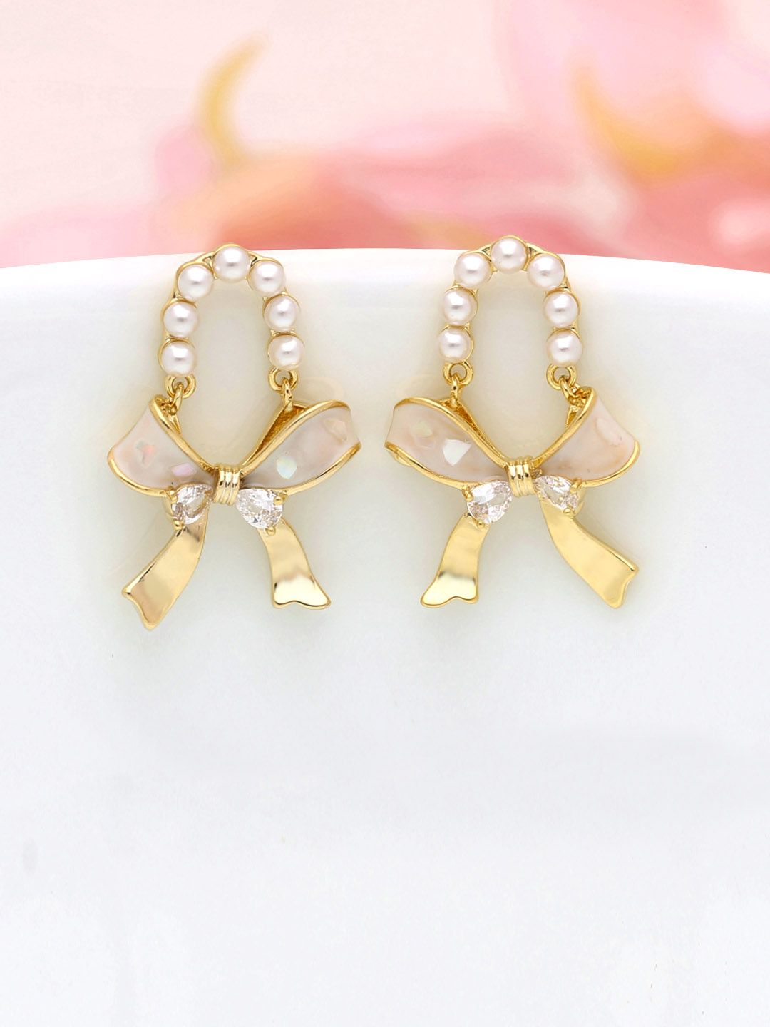 AD / CZ Dangler Earrings in Gold finish - THF886