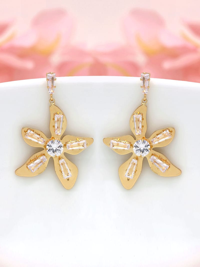 AD / CZ Dangler Earrings in Gold finish - THF887