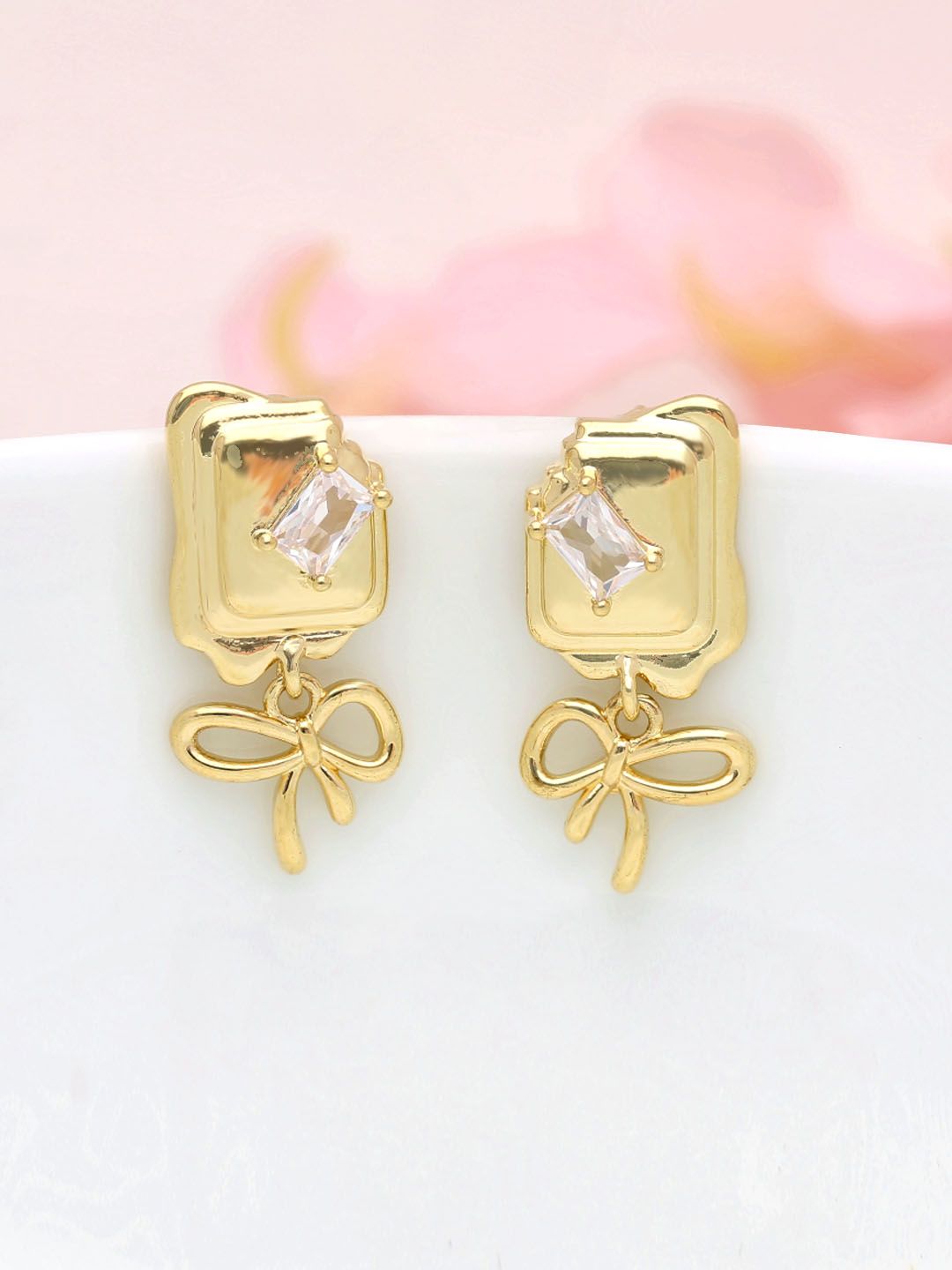 AD / CZ Dangler Earrings in Gold finish - THF894