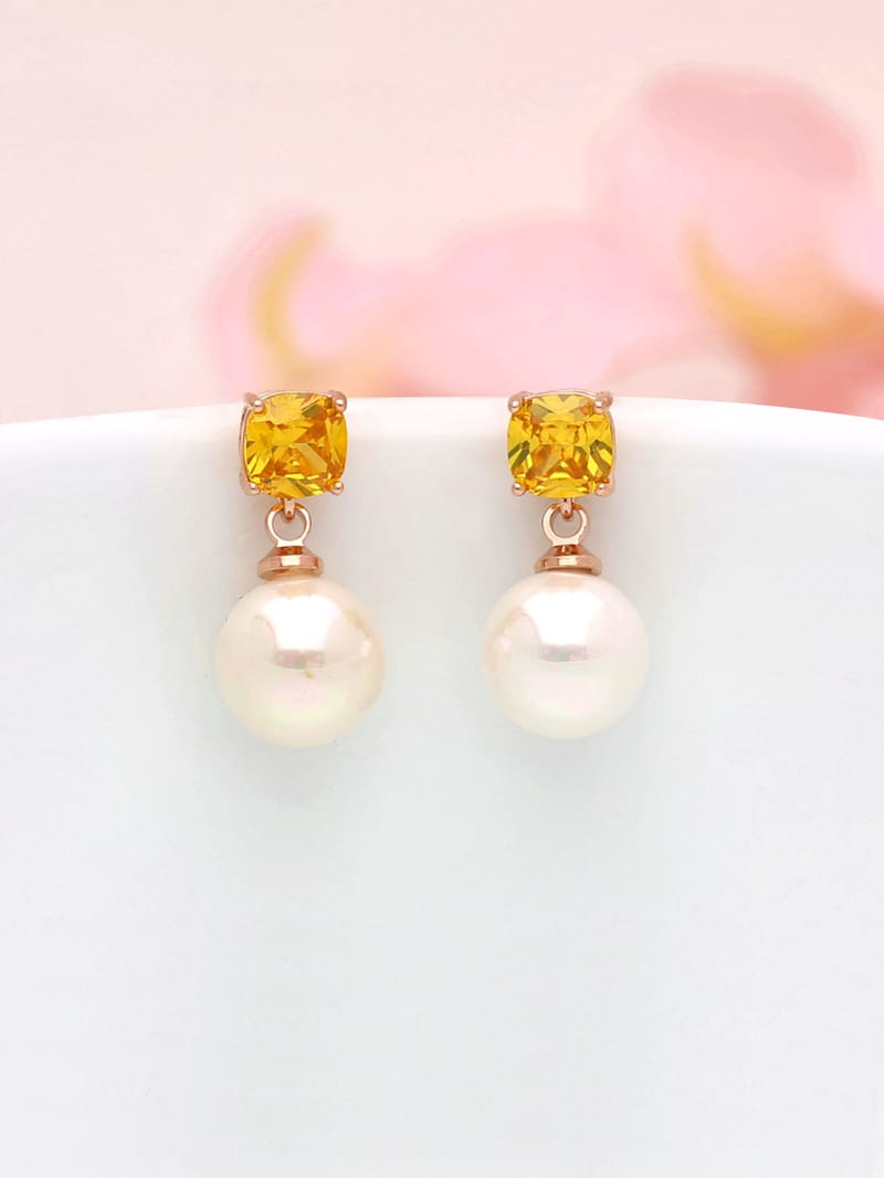 AD / CZ Dangler Earrings in Rose Gold finish - THF895