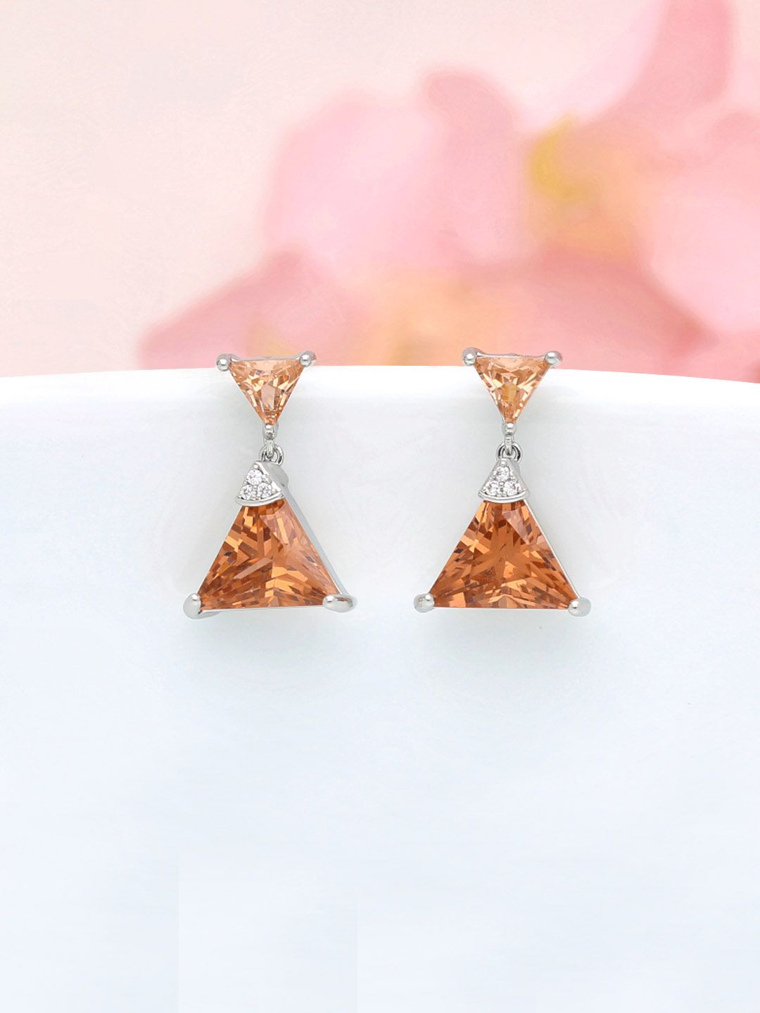 AD / CZ Dangler Earrings in Rhodium finish - THF911