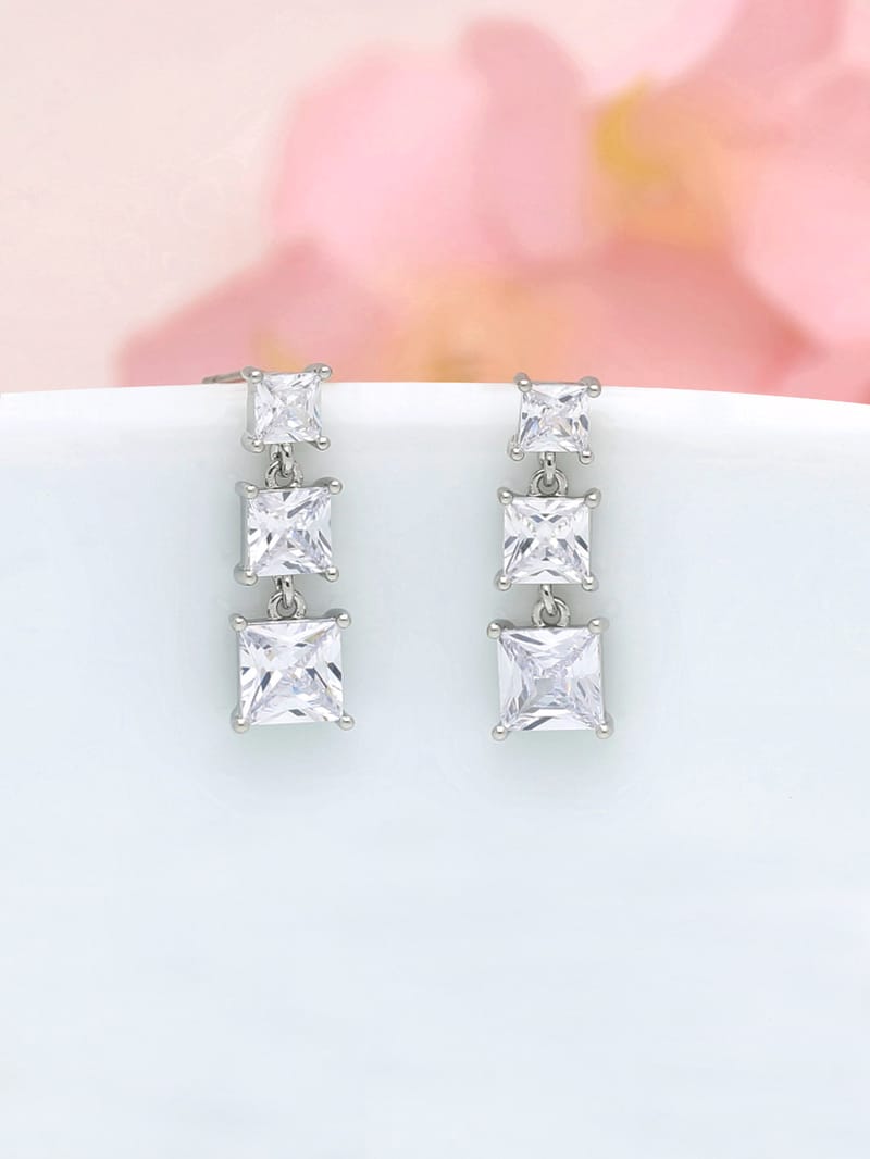 AD / CZ Dangler Earrings in Rhodium finish - THF912