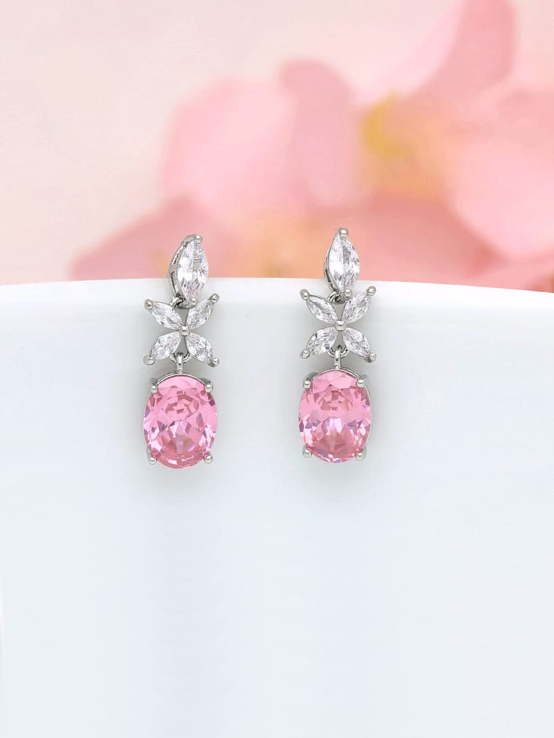 AD / CZ Dangler Earrings in Rhodium finish - THF913