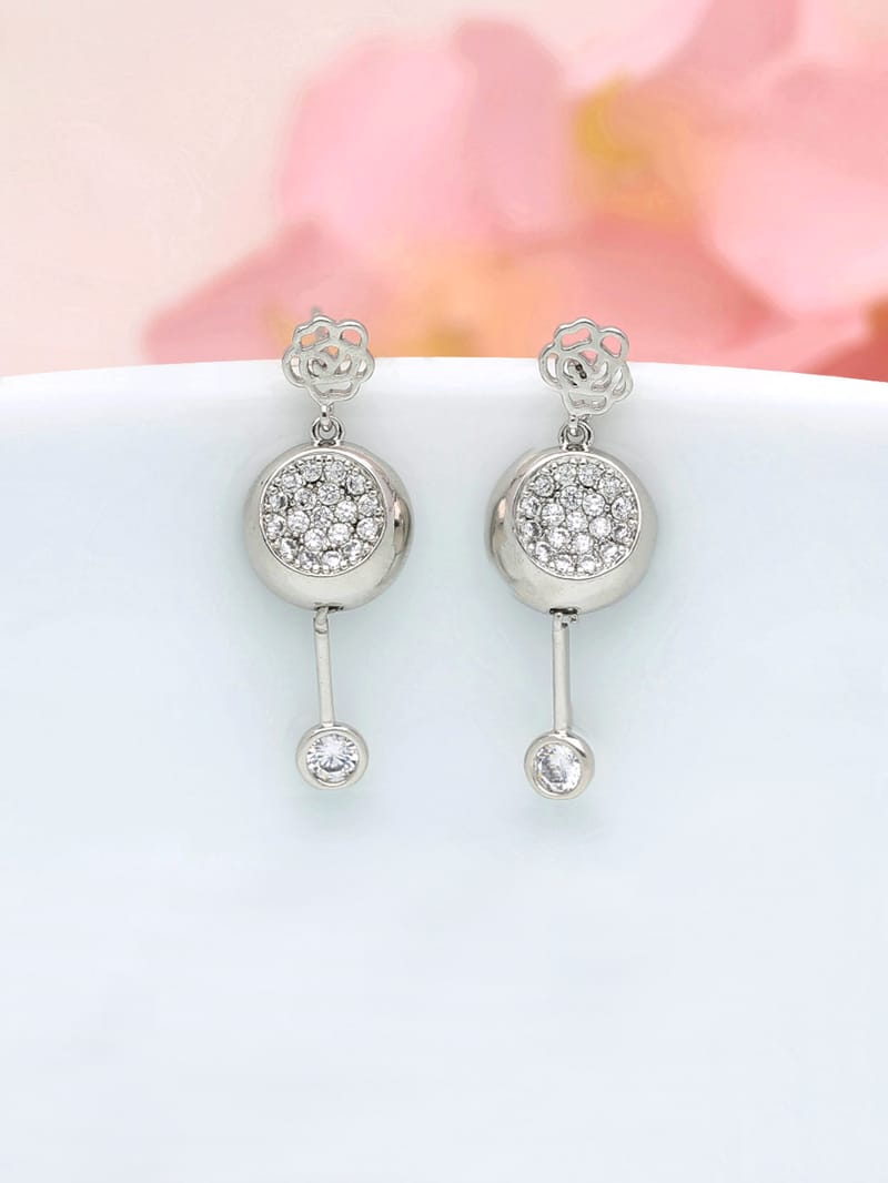 AD / CZ Dangler Earrings in Rhodium finish - THF915