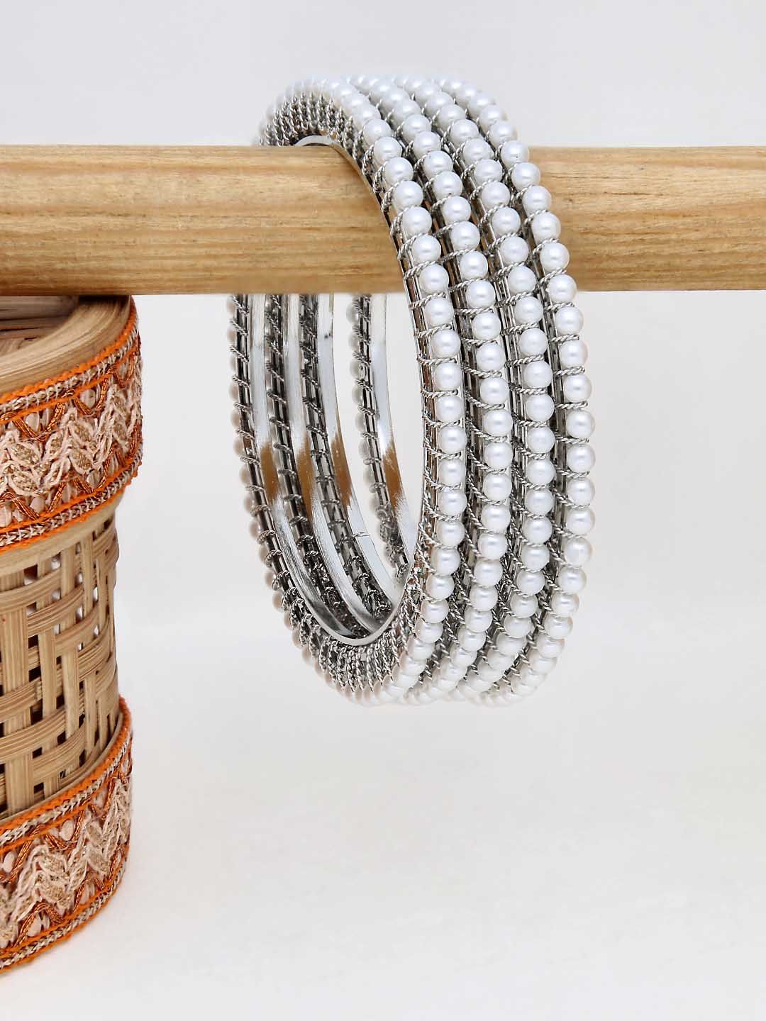 Pearls Bangles in Rhodium finish - 2.4
