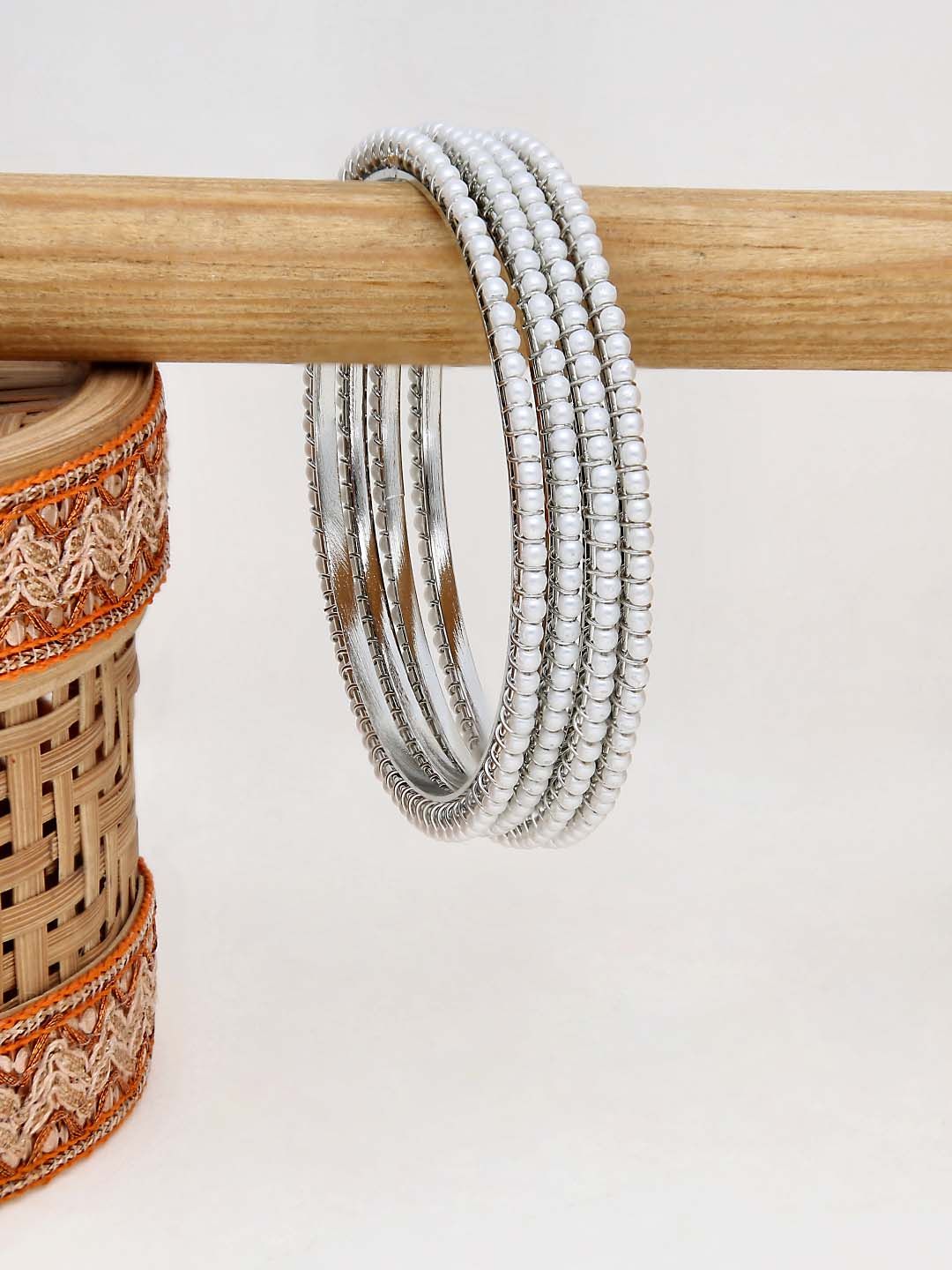 Pearls Bangles in Rhodium finish - 2.6