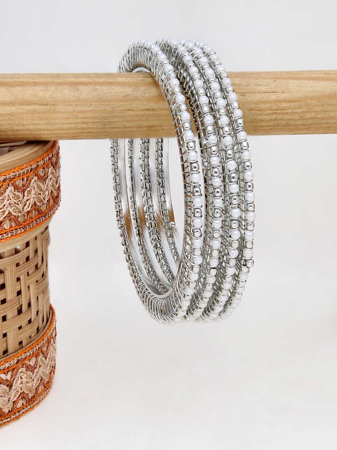 Pearls Bangles in Rhodium finish - 2.4