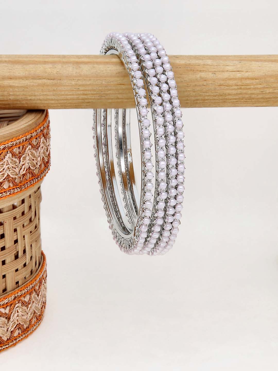 Pearls Bangles in Rhodium finish - 2.6