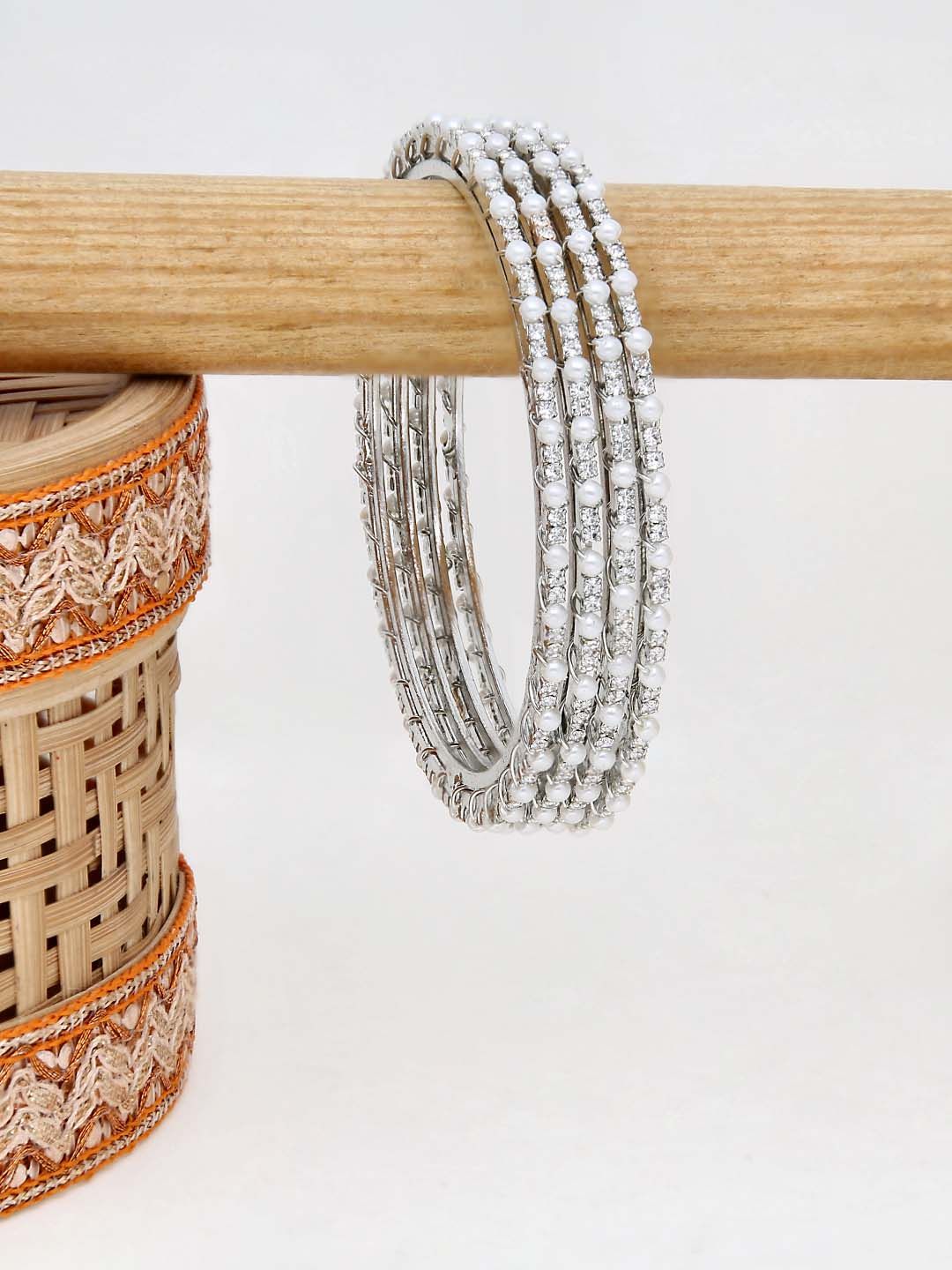 Pearls Bangles in Rhodium finish - 2.6