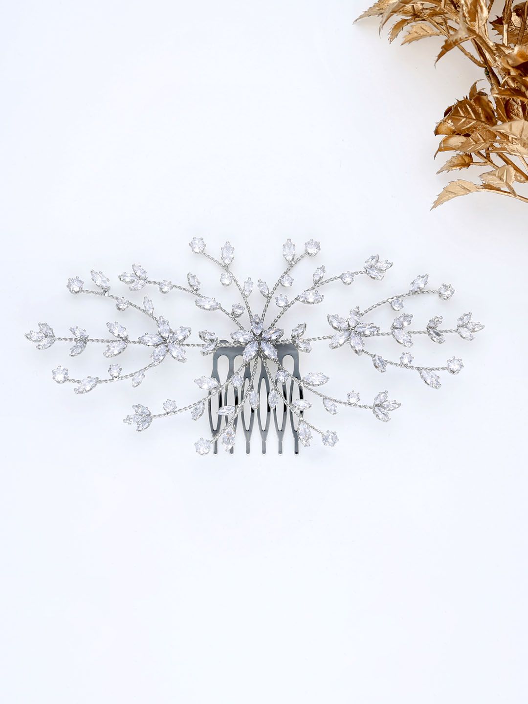 AD / CZ Comb in Rhodium finish - THF1896