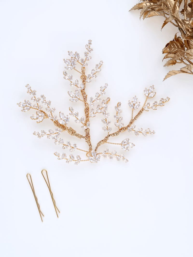 AD / CZ Hair Brooch in Gold finish - THF1901