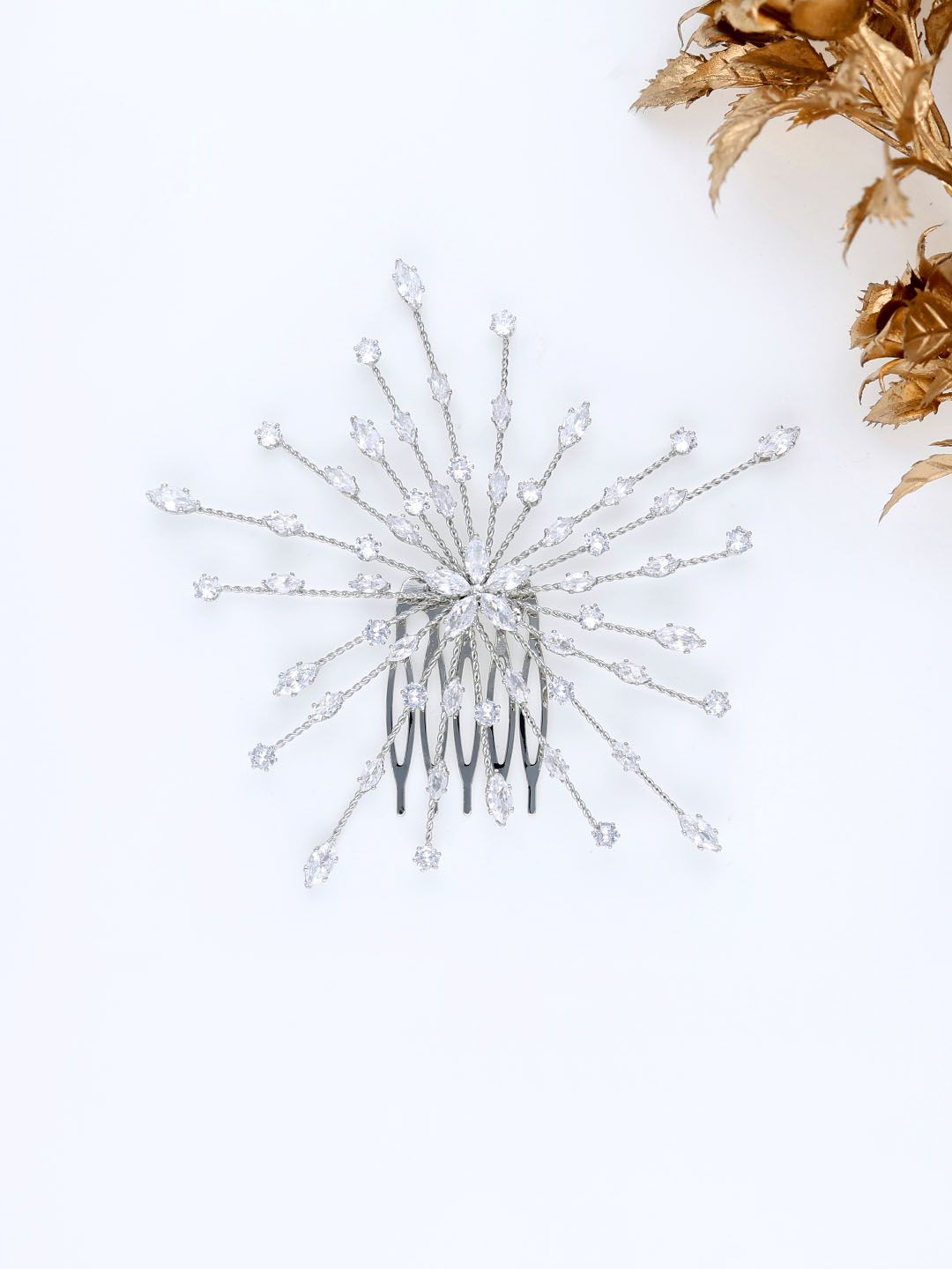 AD / CZ Comb in Rhodium finish - THF1916